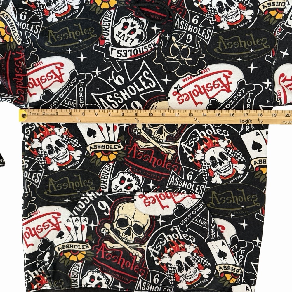 Assholes*s Live Forever AOP Skull Tattoo Hoodie‎ SMALL Rocker Punk Biker Grunge - Picture 8 of 10